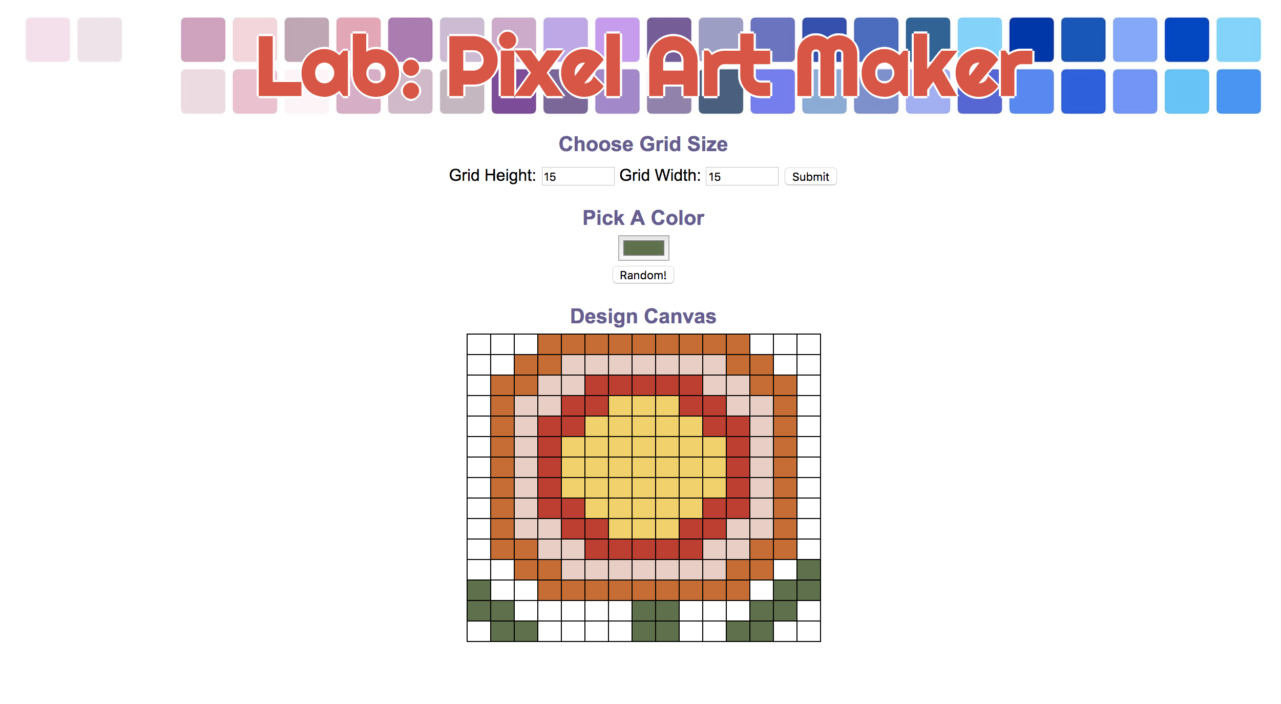 Screenshots of Pixel Art Maker project